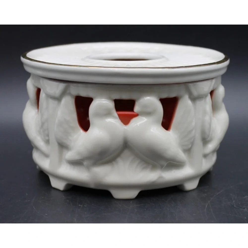 Gerold Porzellan Bavaria Bisque Doves Tealight Candle Holder White Red Gold Trim